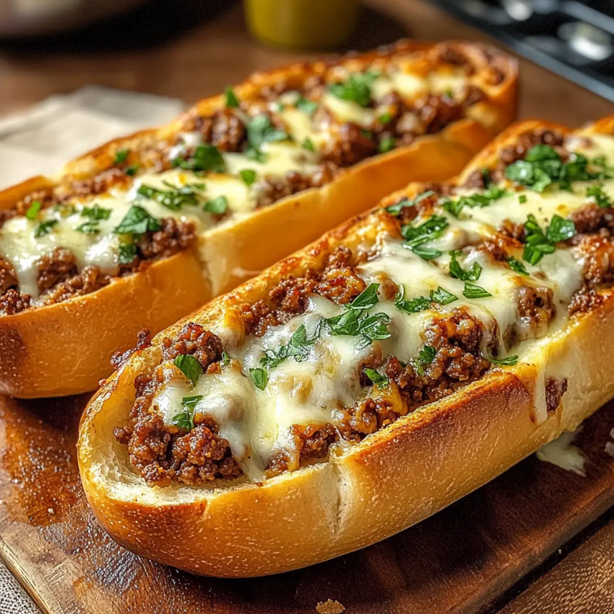 Überbackene Hackfleisch-Baguettes für Feinschmecker